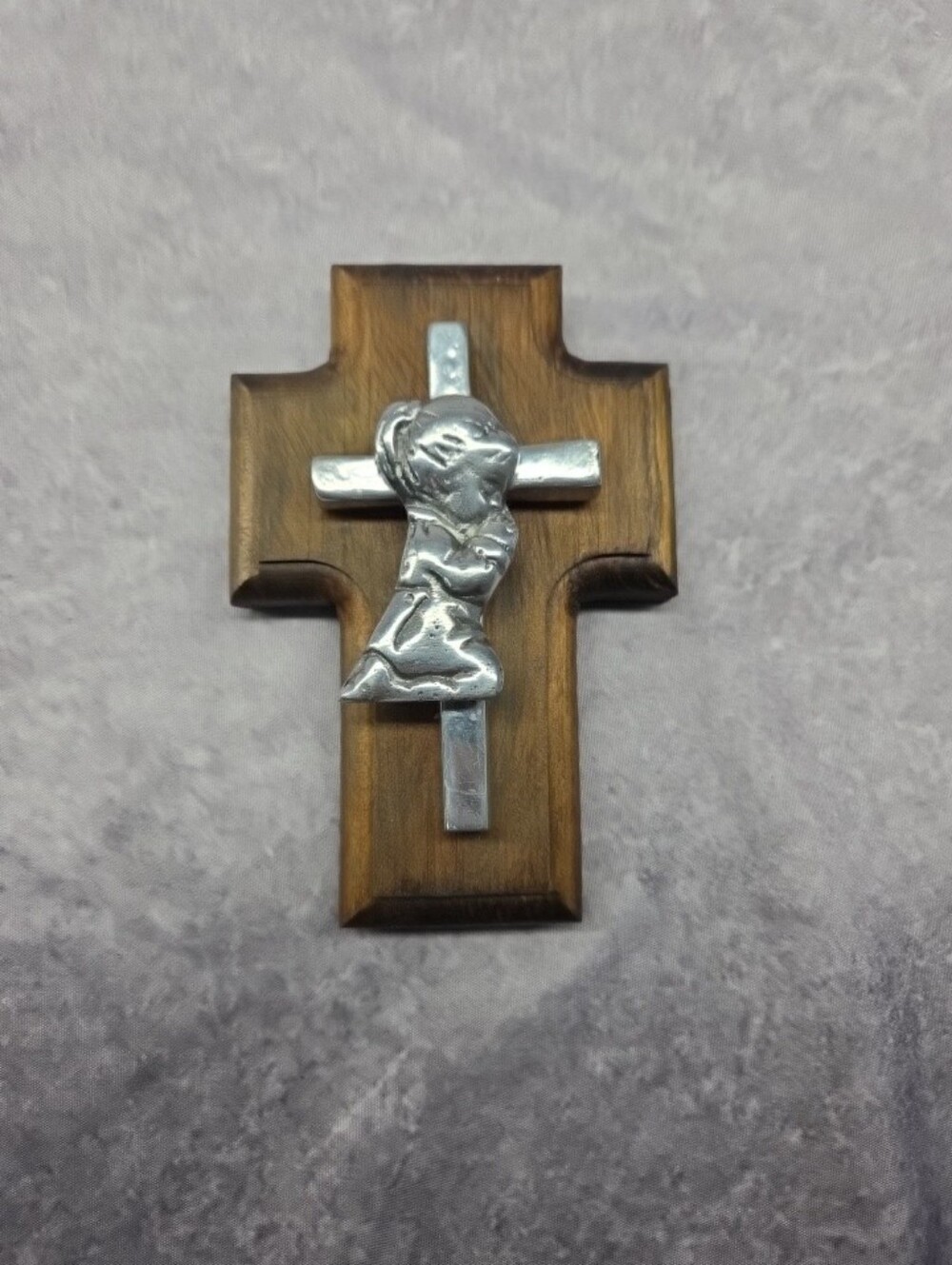 Praying Girl Metal Cross Crucifix Baptism Communion Kneeling 6" T X 4" W